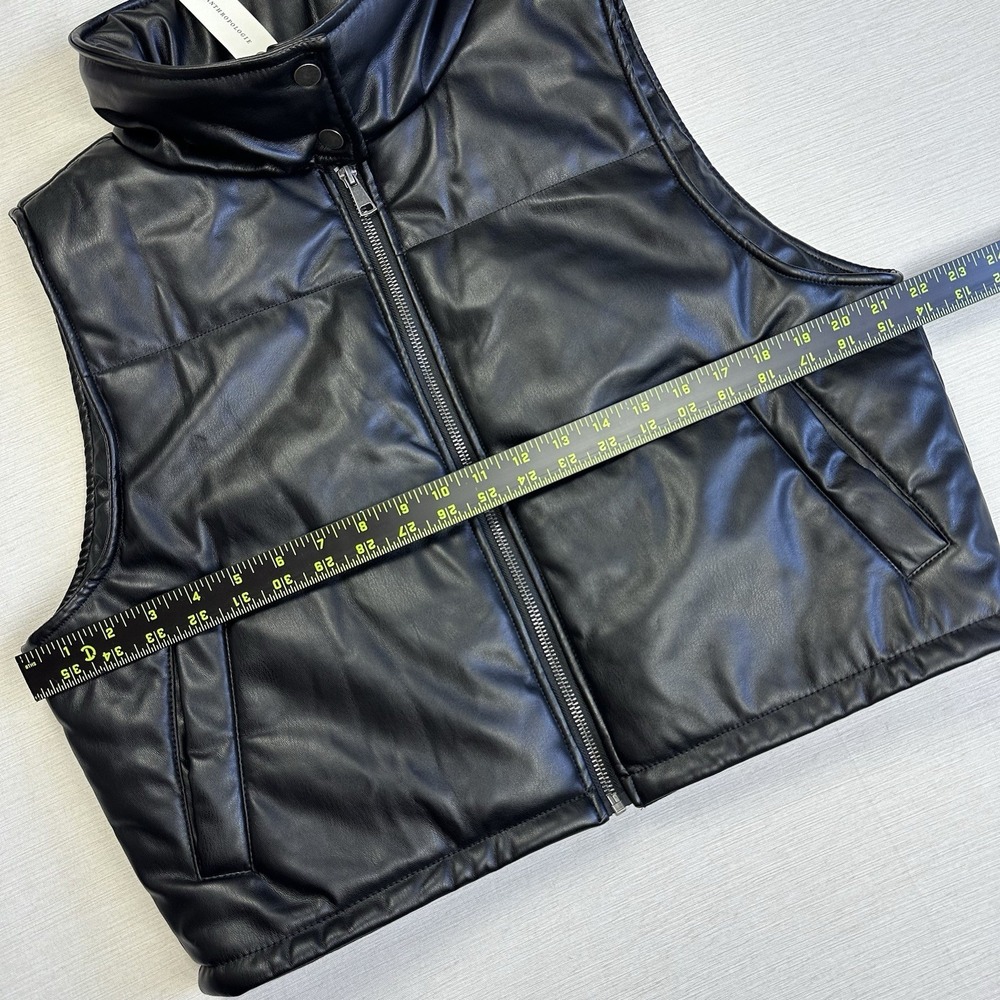 NWT Anthropologie Vest Black Faux Leather Quilted Puffer Full Zip Crop Women S - Picture 6 of 10